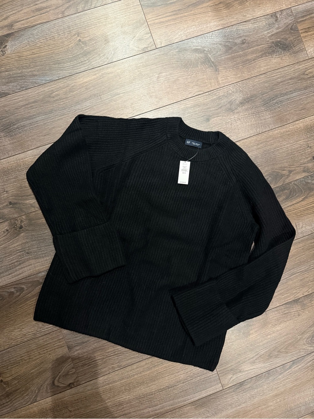 Black Ribbed Crewneck Sweater